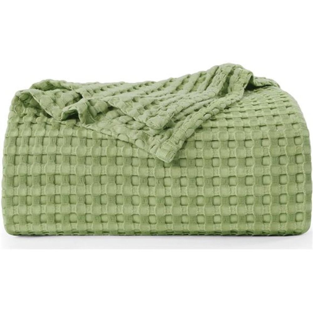 Bedding Cotton Waffle Blanket 300 GSM (Sage Green - 90x108 Inches) Lightweight